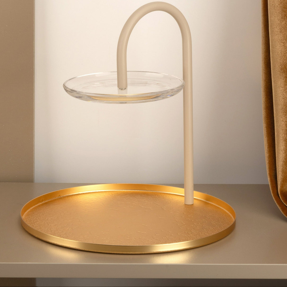 Nourhan - 2 Tier Plate - Gold & Beige