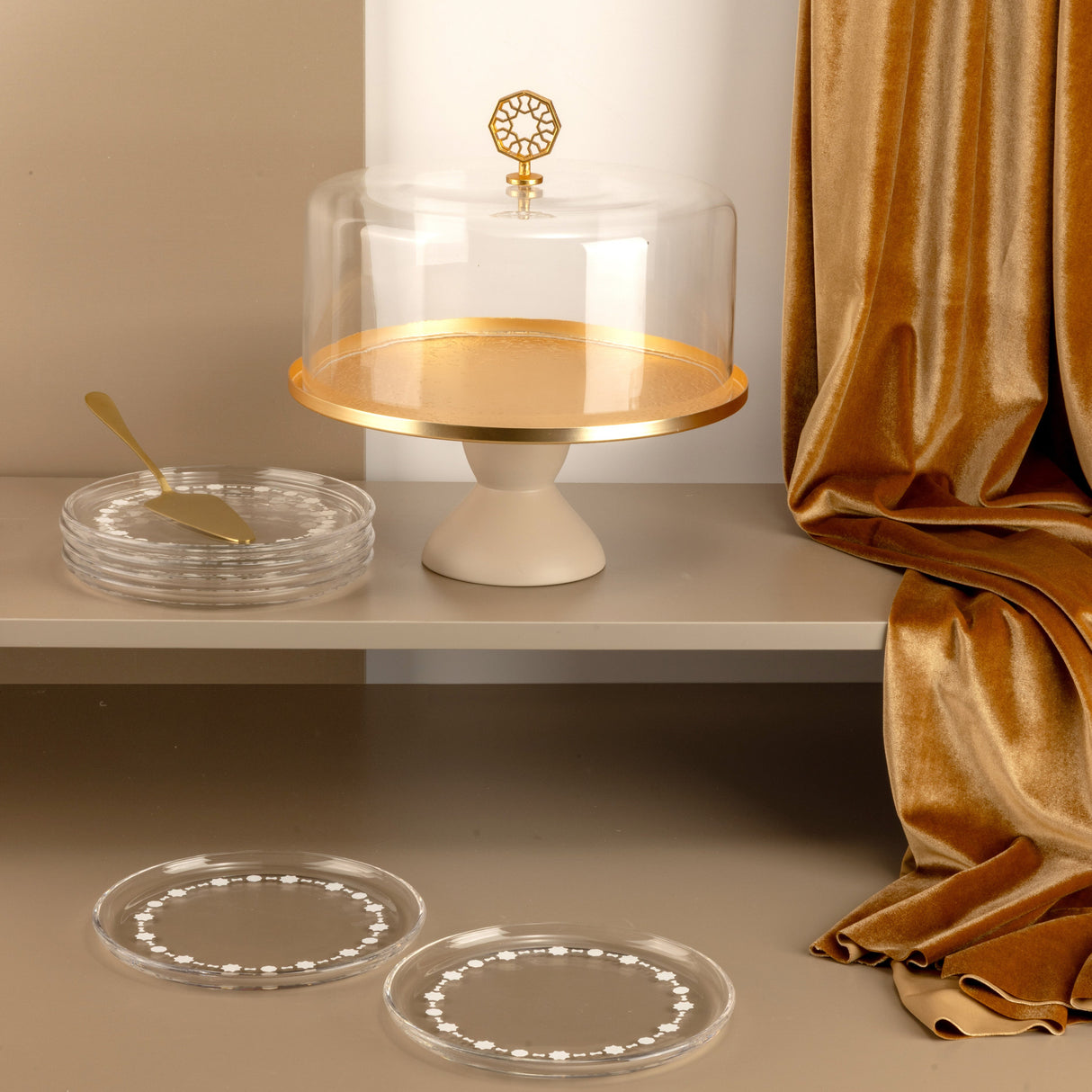 Nourhan - Cake Set (9-Pc) - Matt Gold & Beige