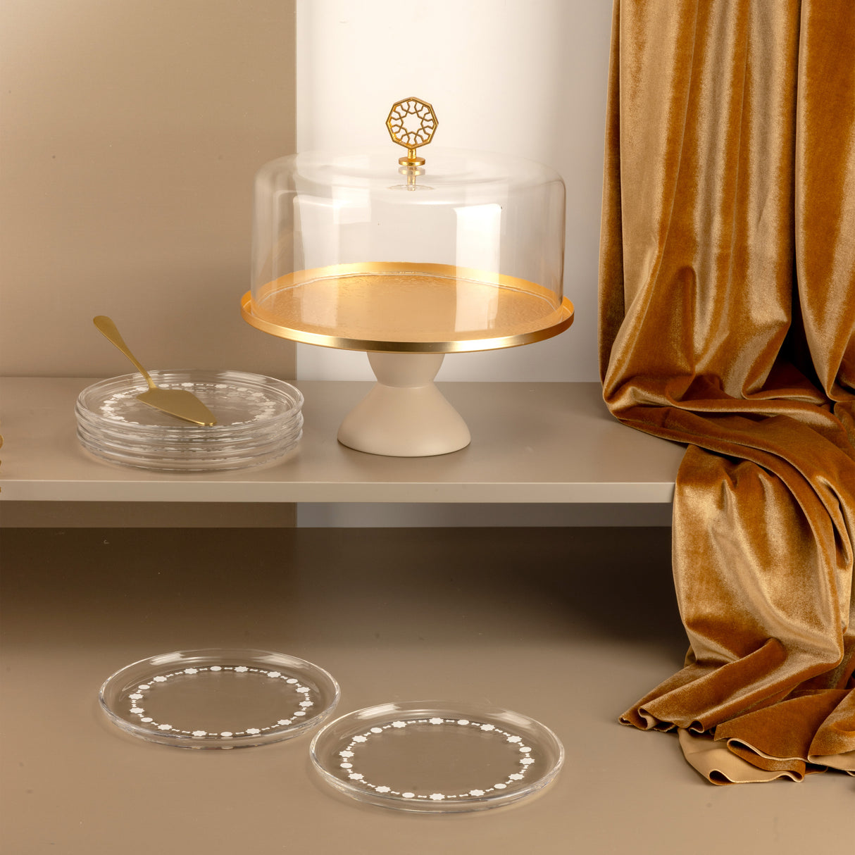 Nourhan - Cake Set (9-Pc) - Matt Gold & Beige