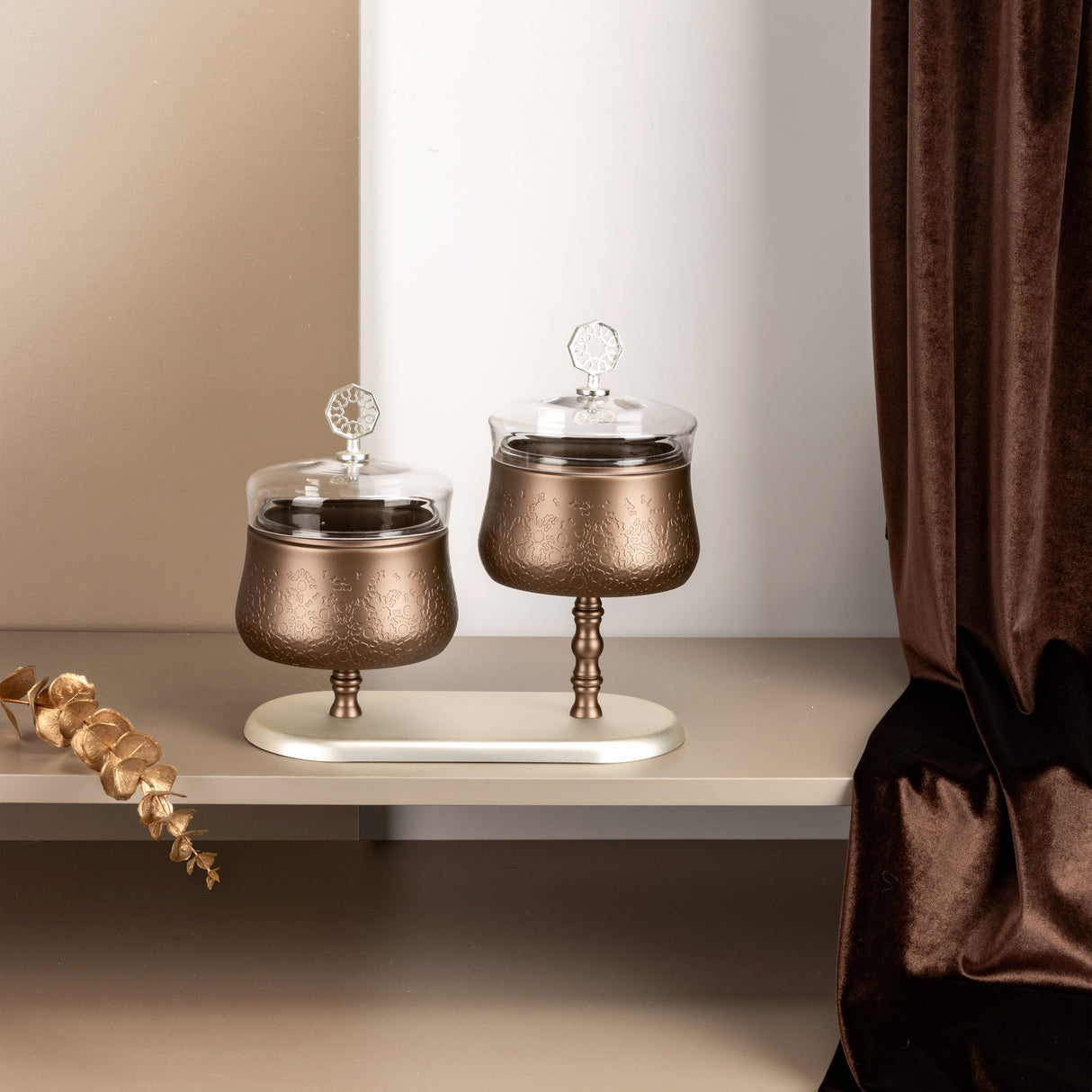 Nourhan - Dual Bowl Serving Set - Bronze & Silver