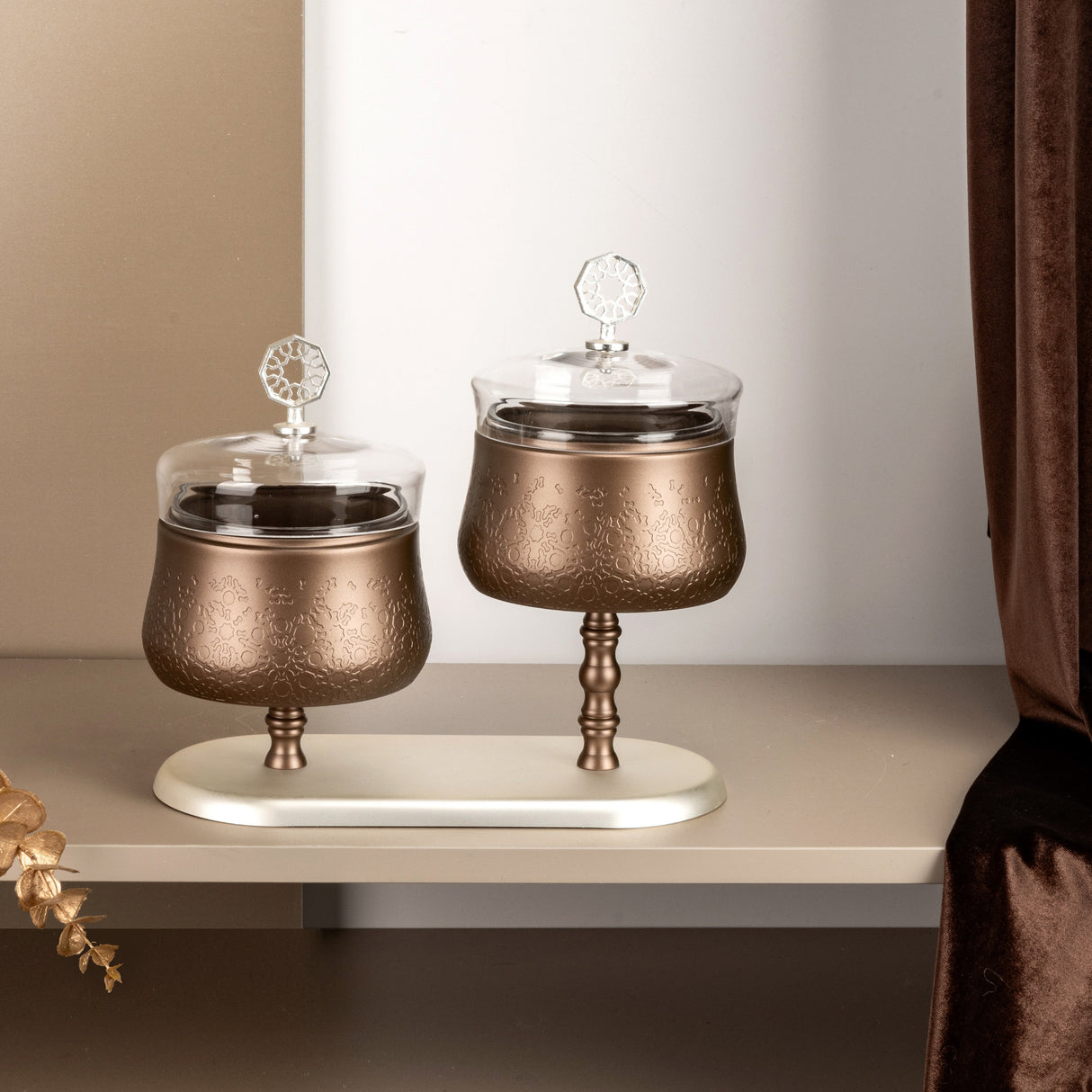 Nourhan - Dual Bowl Serving Set - Bronze & Silver