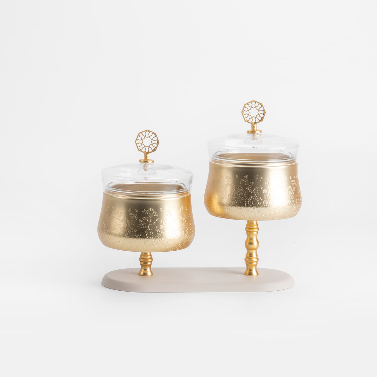 Nourhan - Dual Bowl Serving Set - Gold & Beige