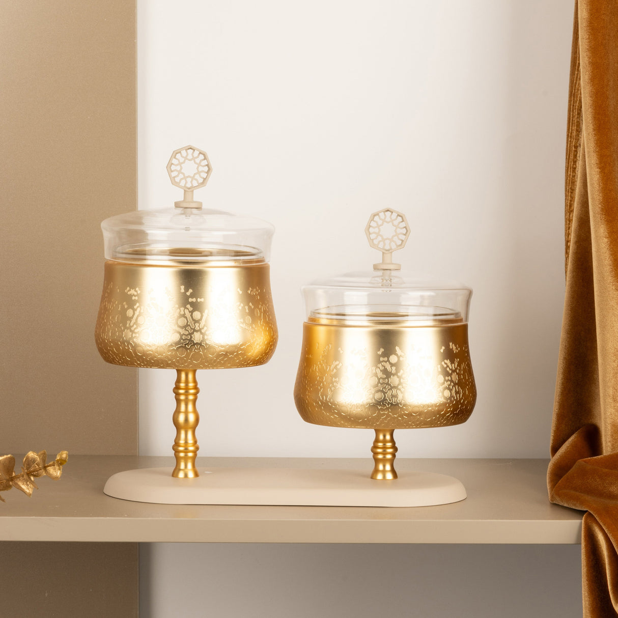 Nourhan - Dual Bowl Serving Set - Gold & Beige