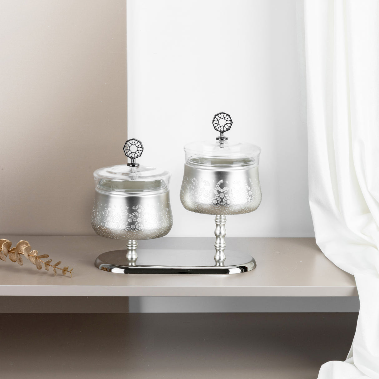 Nourhan - Dual Bowl Serving Set - Silver