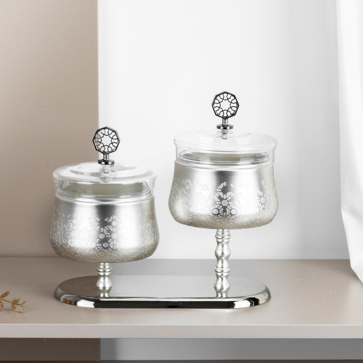 Nourhan - Dual Bowl Serving Set - Silver