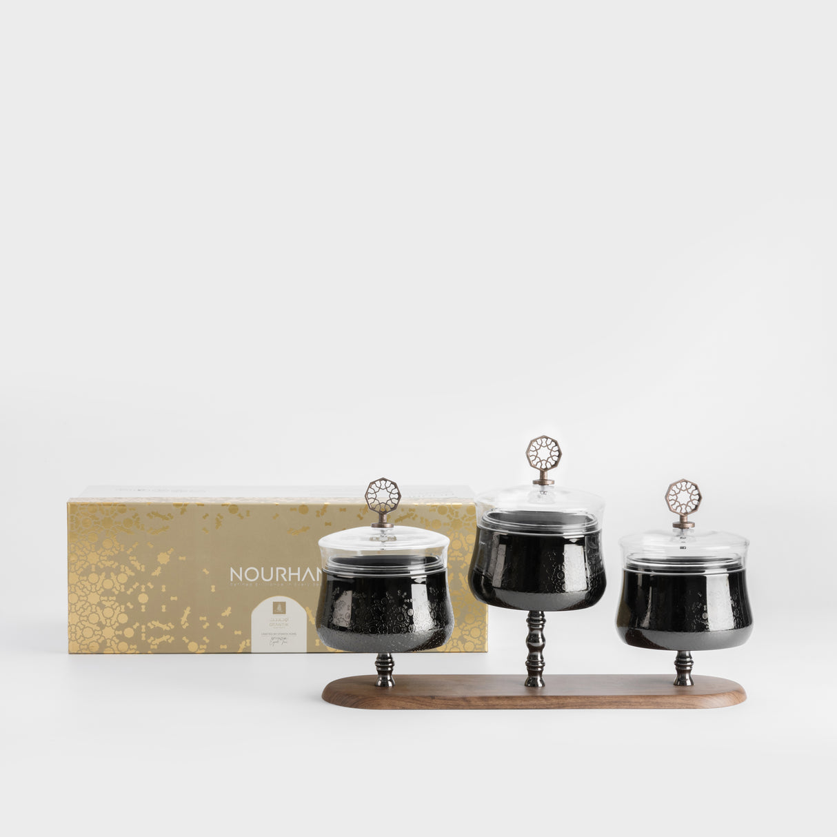 Nourhan - Triple Bowl Serving Set - Black Walnut