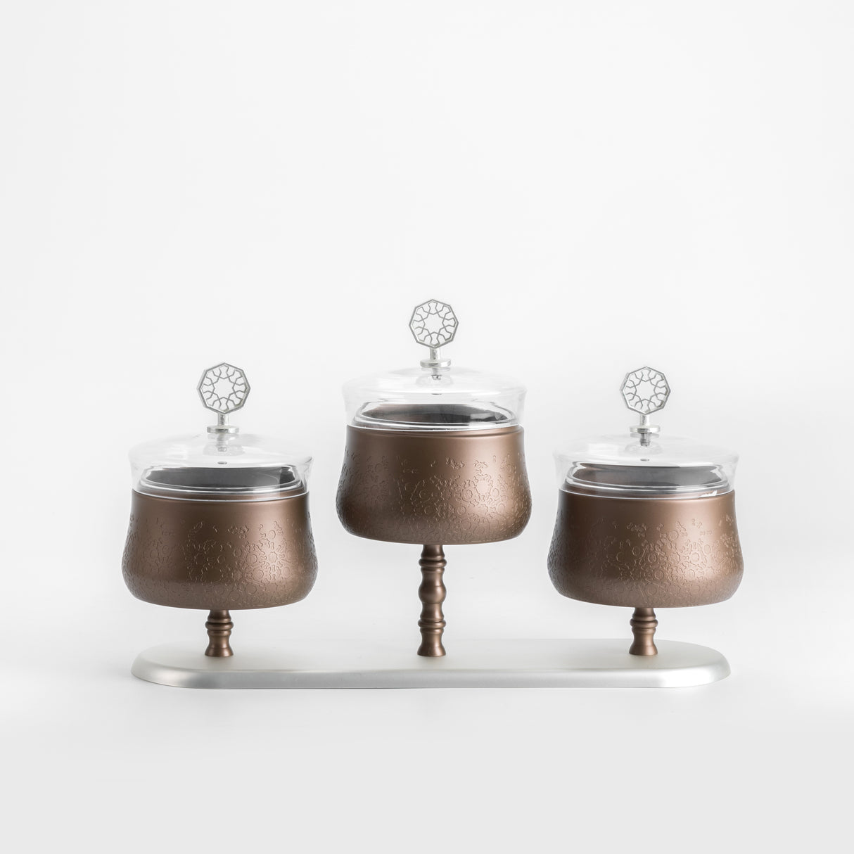 Nourhan - Triple Bowl Serving Set - Bronze & Silver