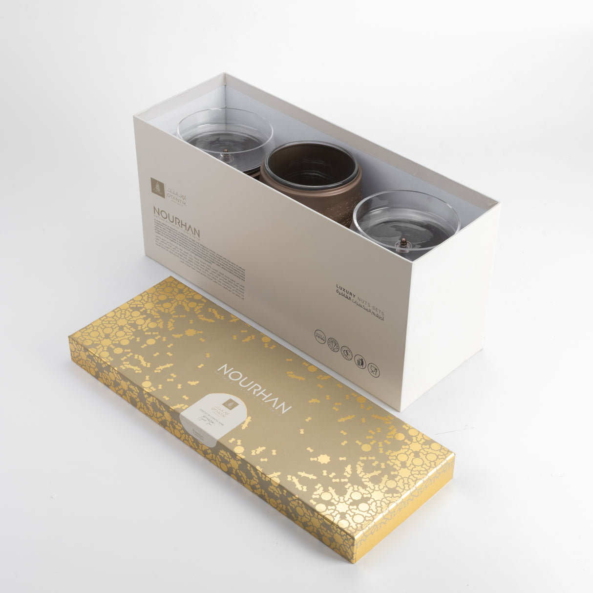 Nourhan - Triple Bowl Serving Set - Bronze & Silver