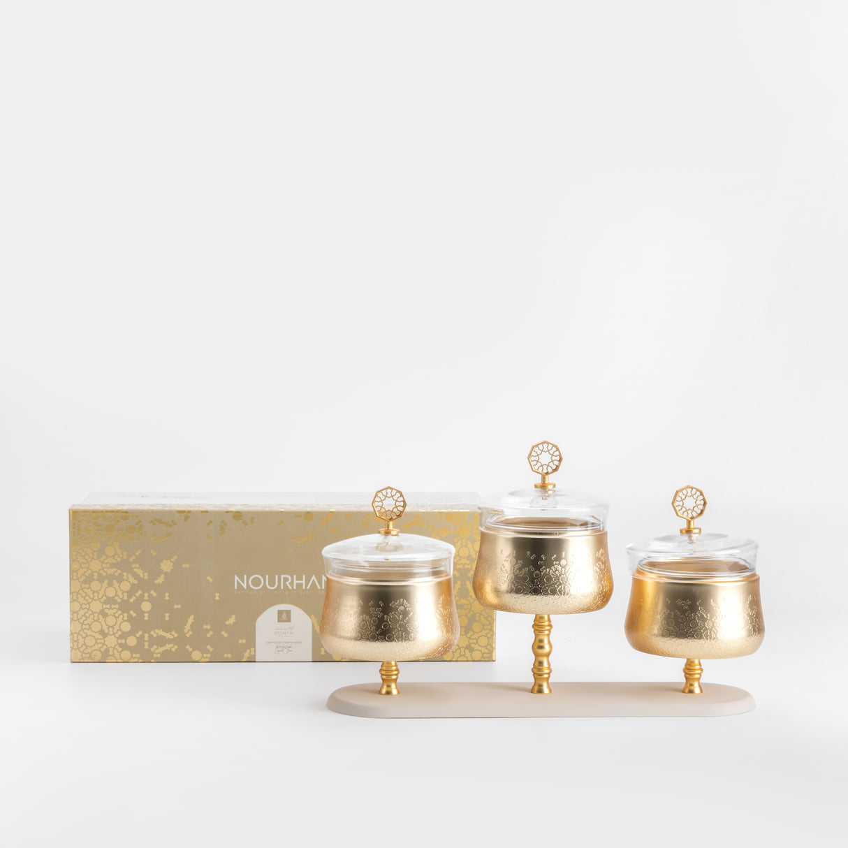 Nourhan - Triple Bowl Serving Set - Gold & Beige