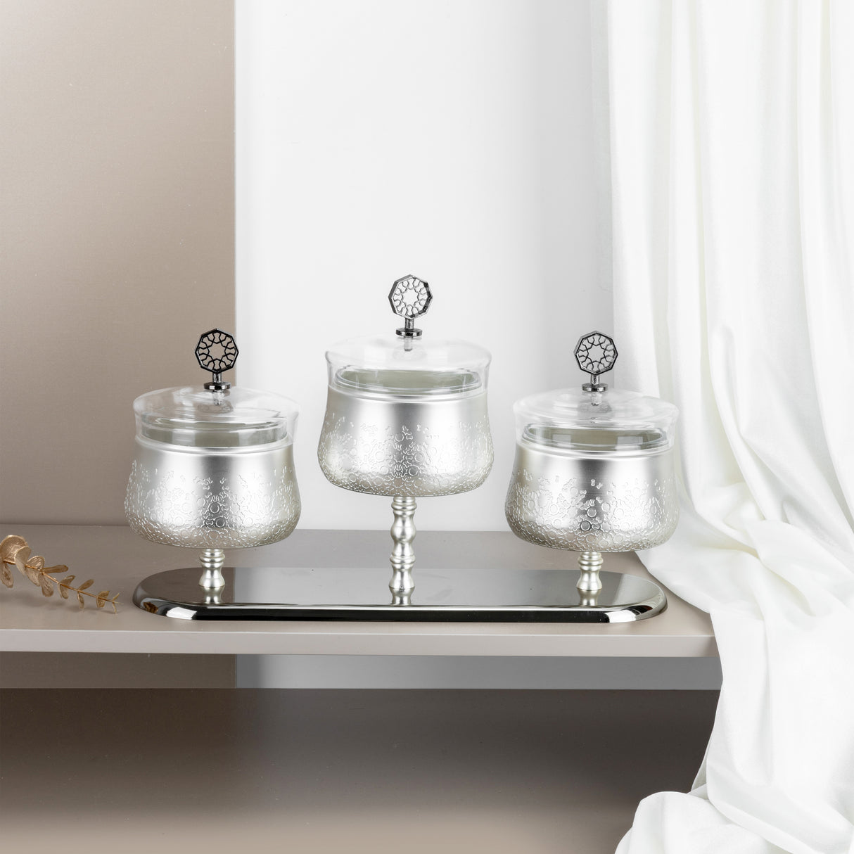 Nourhan - Triple Bowl Serving Set - Silver