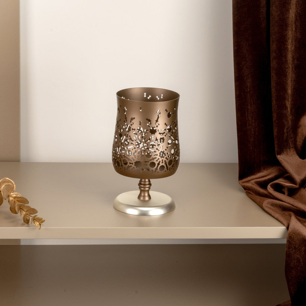 Nourhan - Medium Candle Holder - Bronze & Silver