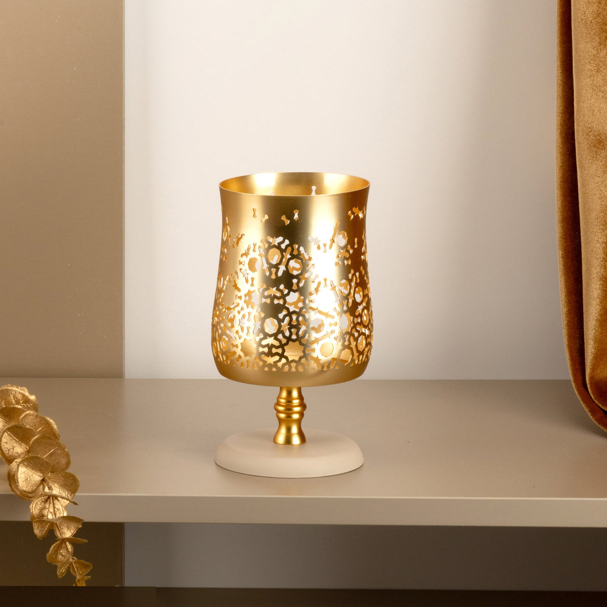 Nourhan - Medium Candle Holder - Gold & Beige