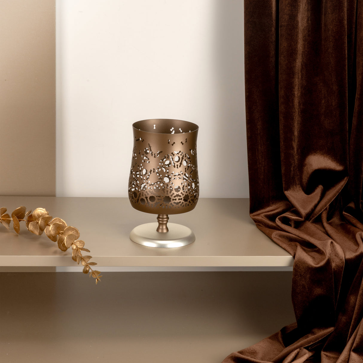 Nourhan - Large Candle Holder - Bronze & Silver