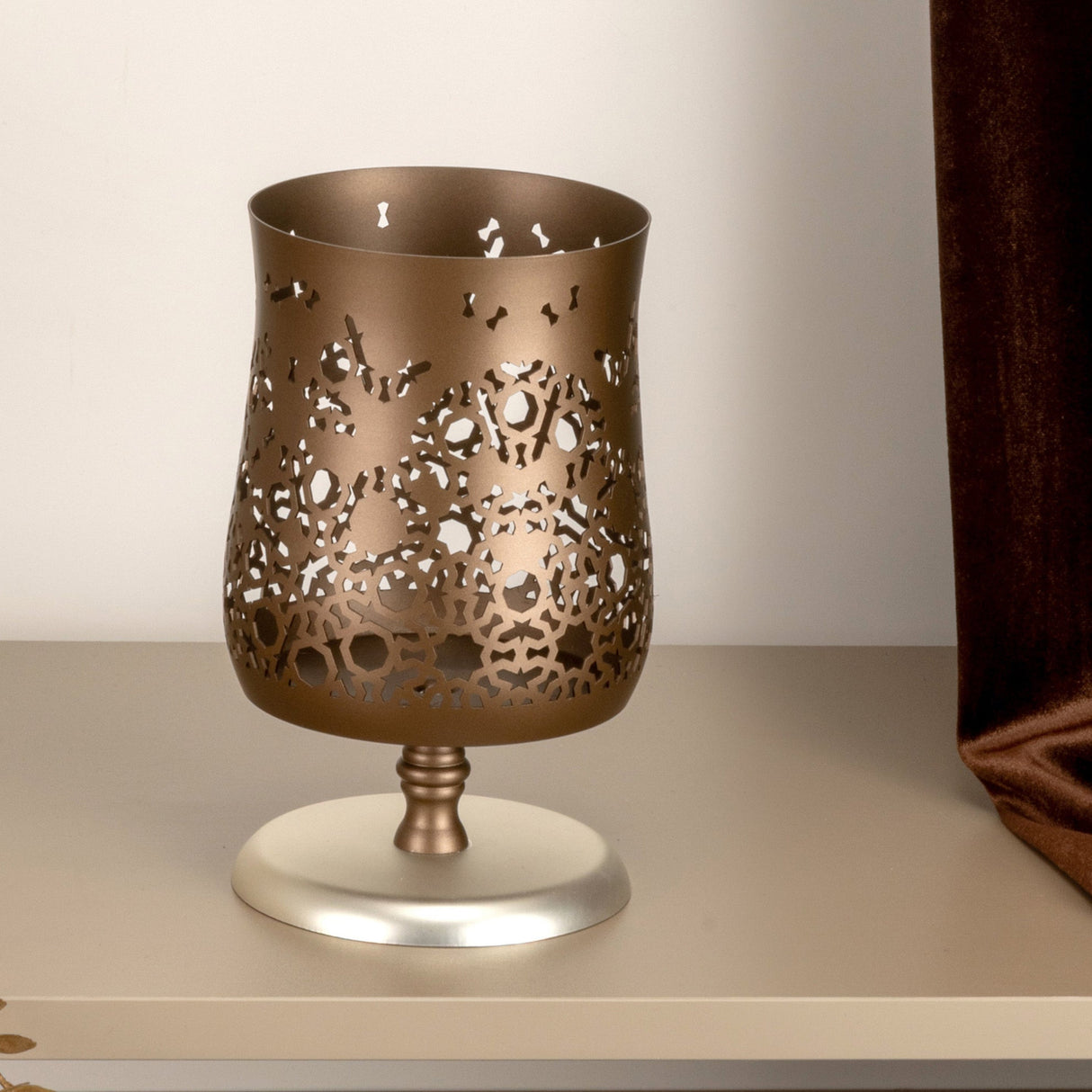 Nourhan - Large Candle Holder - Bronze & Silver