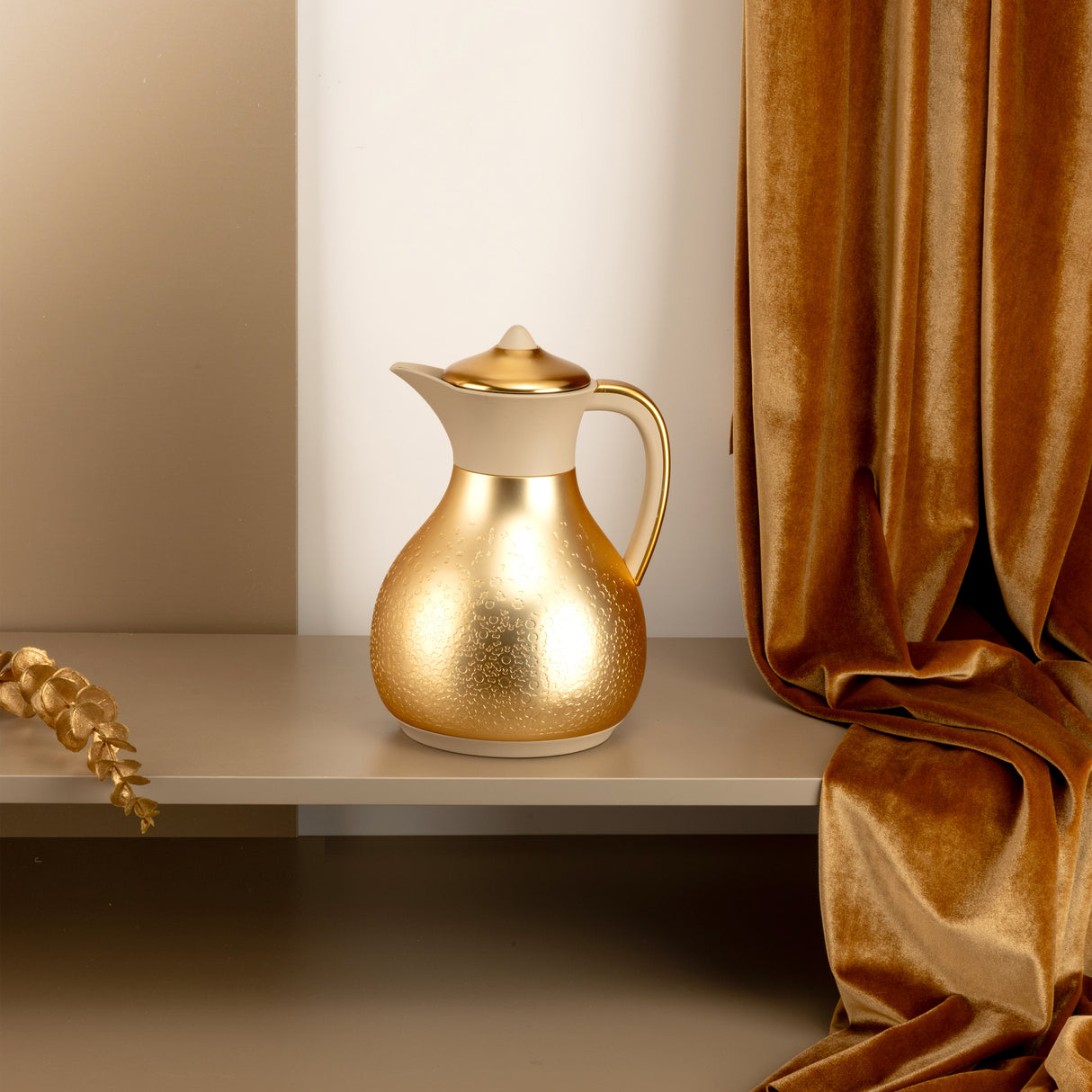 Nourhan - Vacuum Flask/Thermos - Matt Gold & Beige