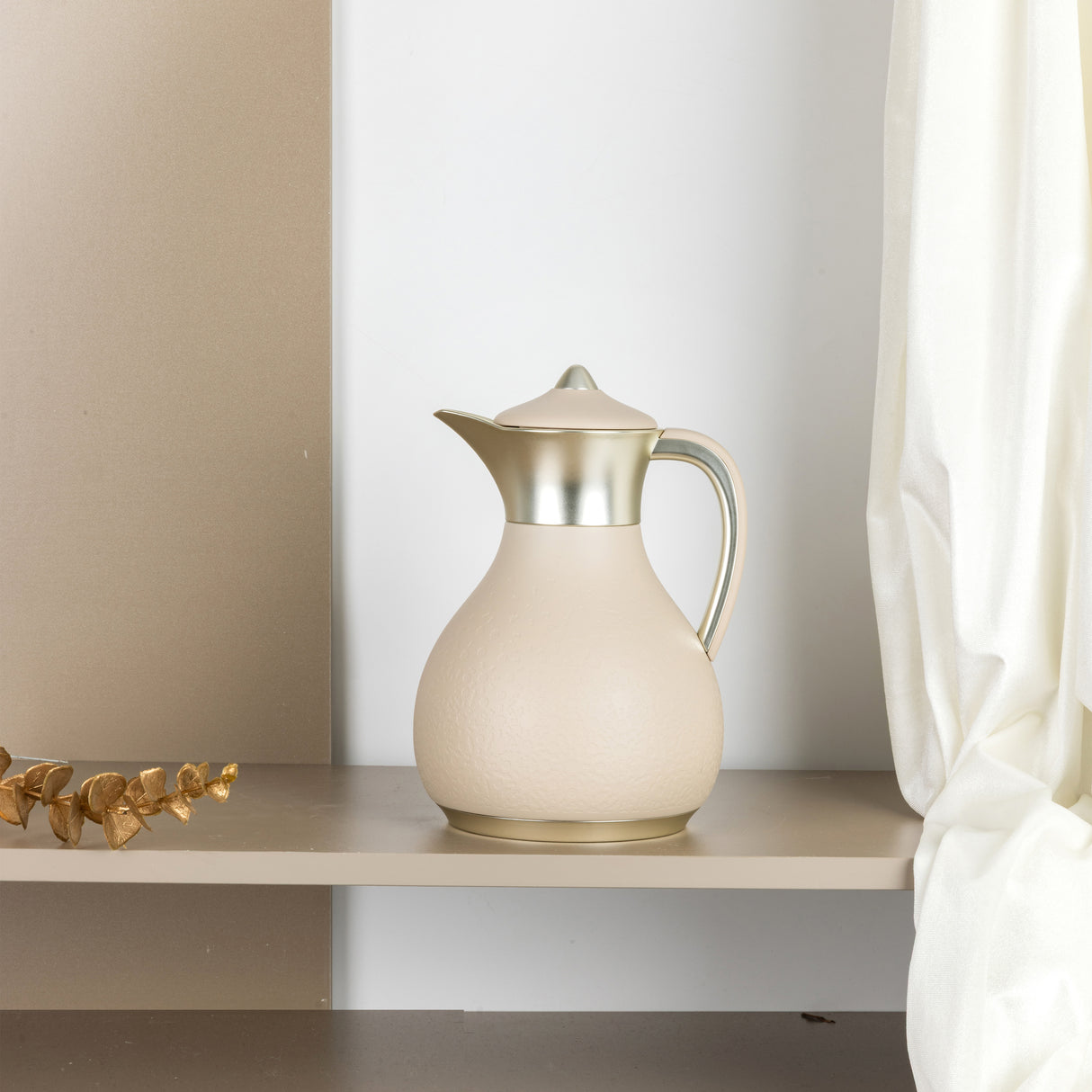 Nourhan - Vacuum Flask/Thermos - Beige & Matt Silver