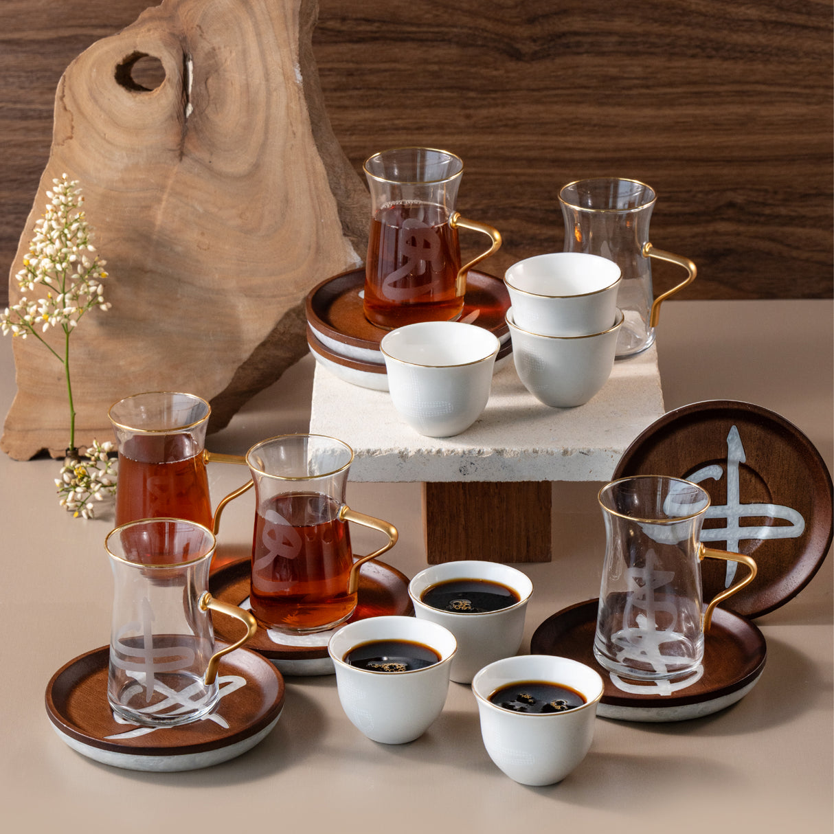 Sidrah - Tea Set (18-Pc) - Walnut Gold