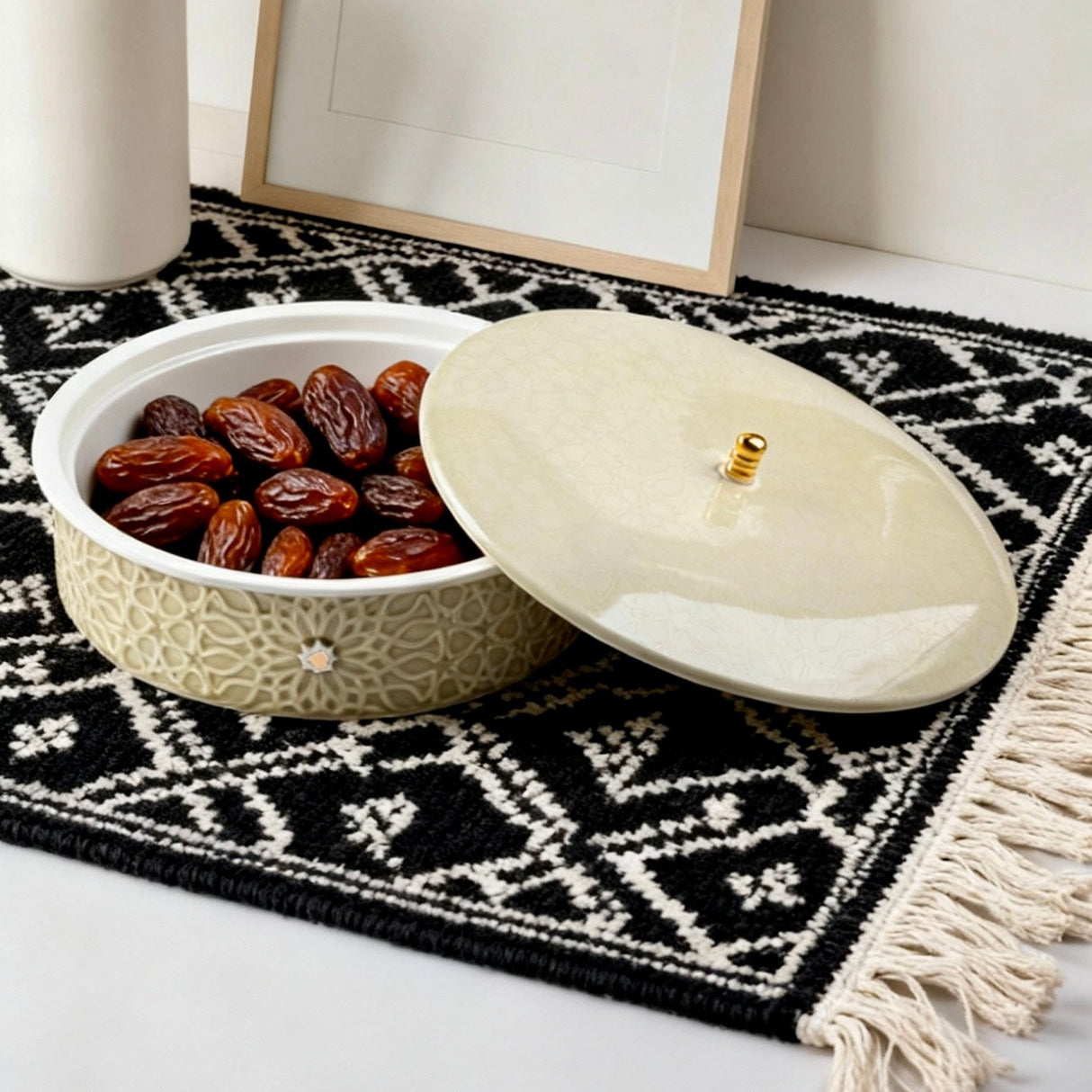 Asala - Large Decorative Canister - Beige & Gold