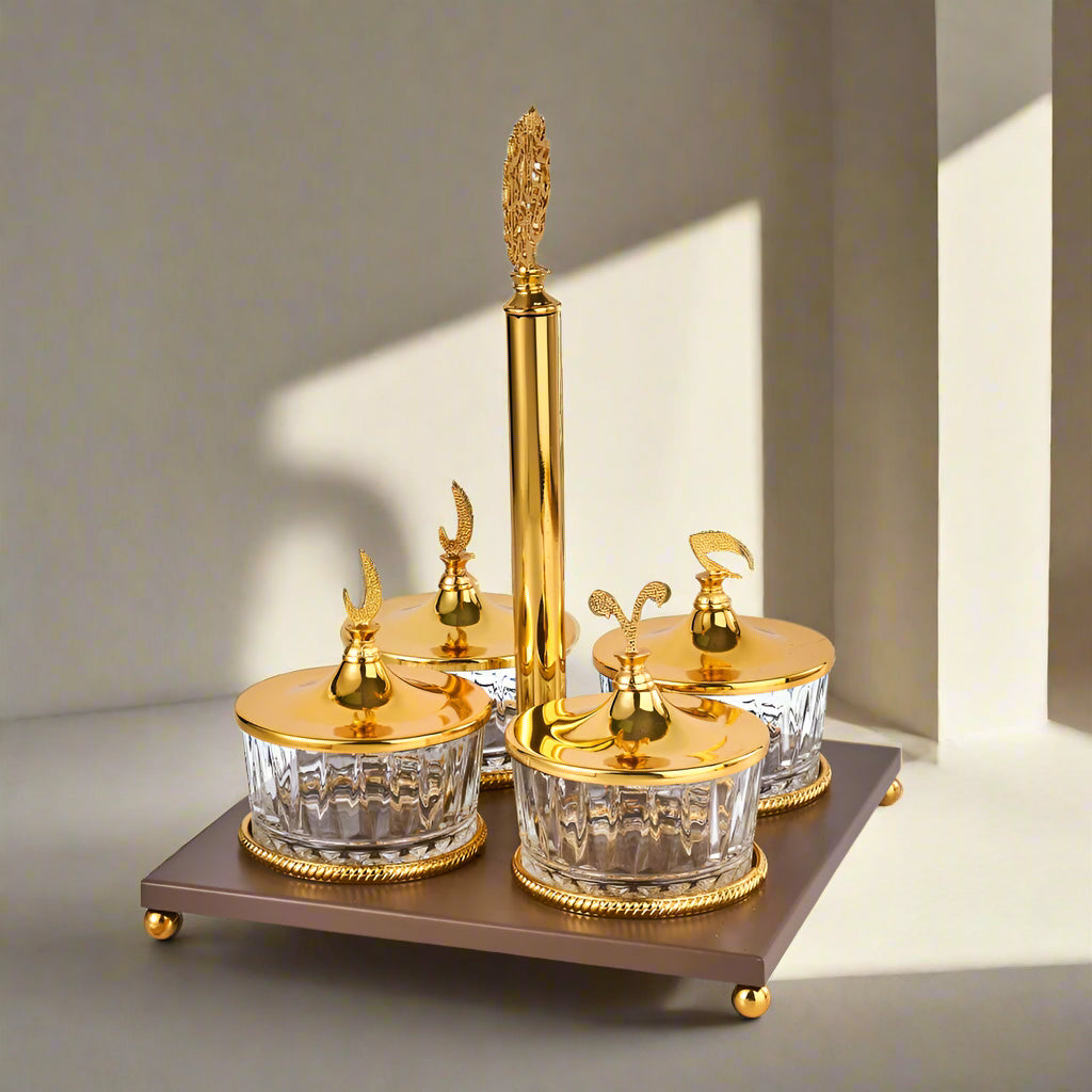 Soporte Para Servir Dulces 4 Cuencos Con Diseño Árabe De Zuwar - Marrón