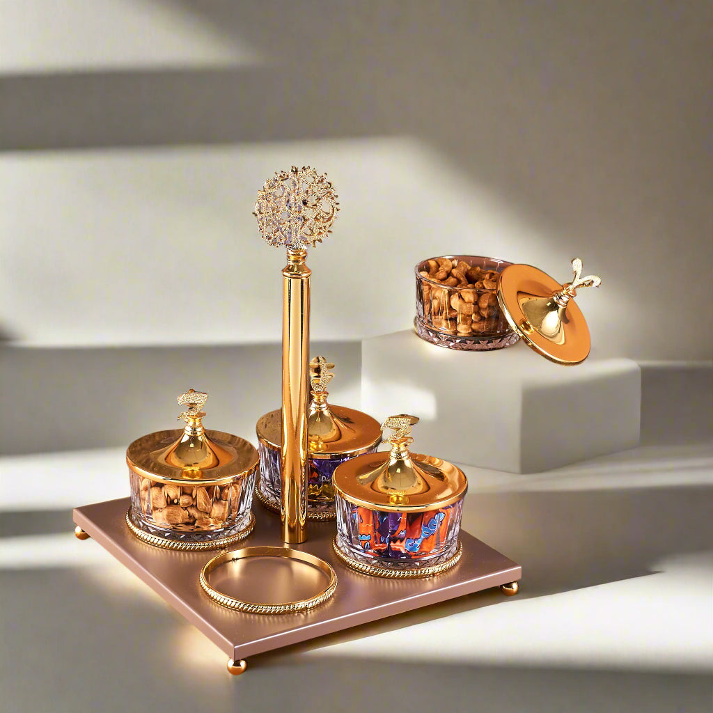 Soporte Para Servir Dulces 4 Cuencos Con Diseño Árabe De Zuwar - Marrón