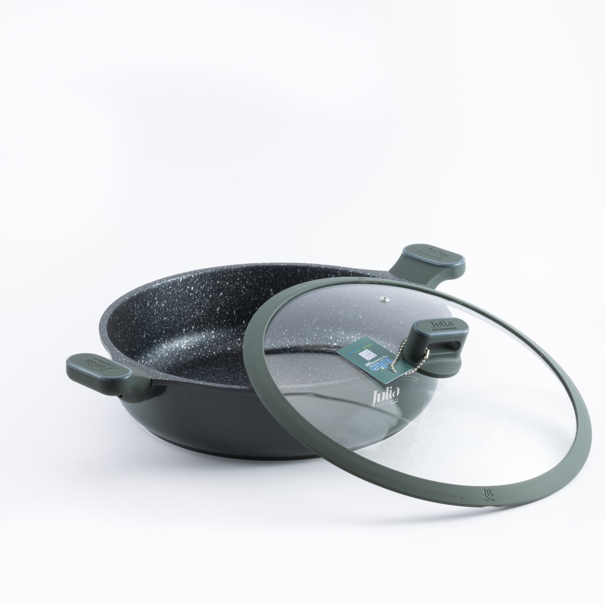 Julia Elite Pro 12.5" Nonstick Shallow Cooking Pot with Lid – Green