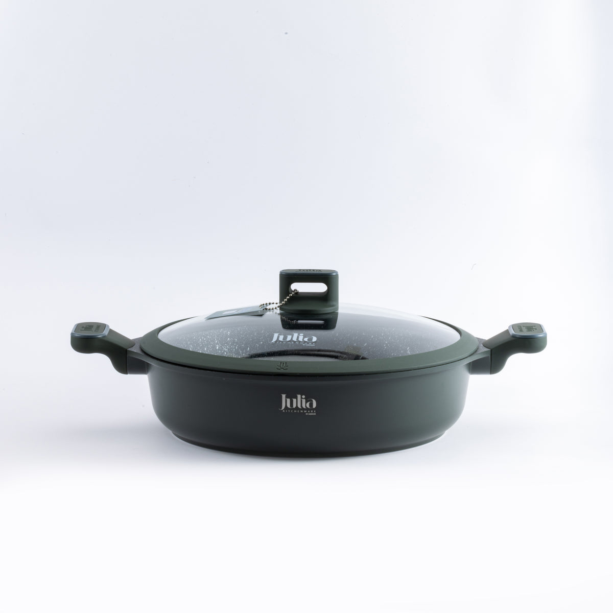 Julia Elite Pro 12.5" Nonstick Shallow Cooking Pot with Lid – Green