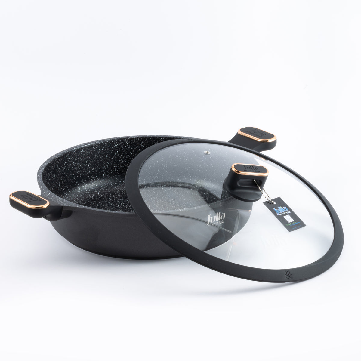 Julia Elite Pro Plus 12.5" Nonstick Shallow Cooking Pot with Lid – Black