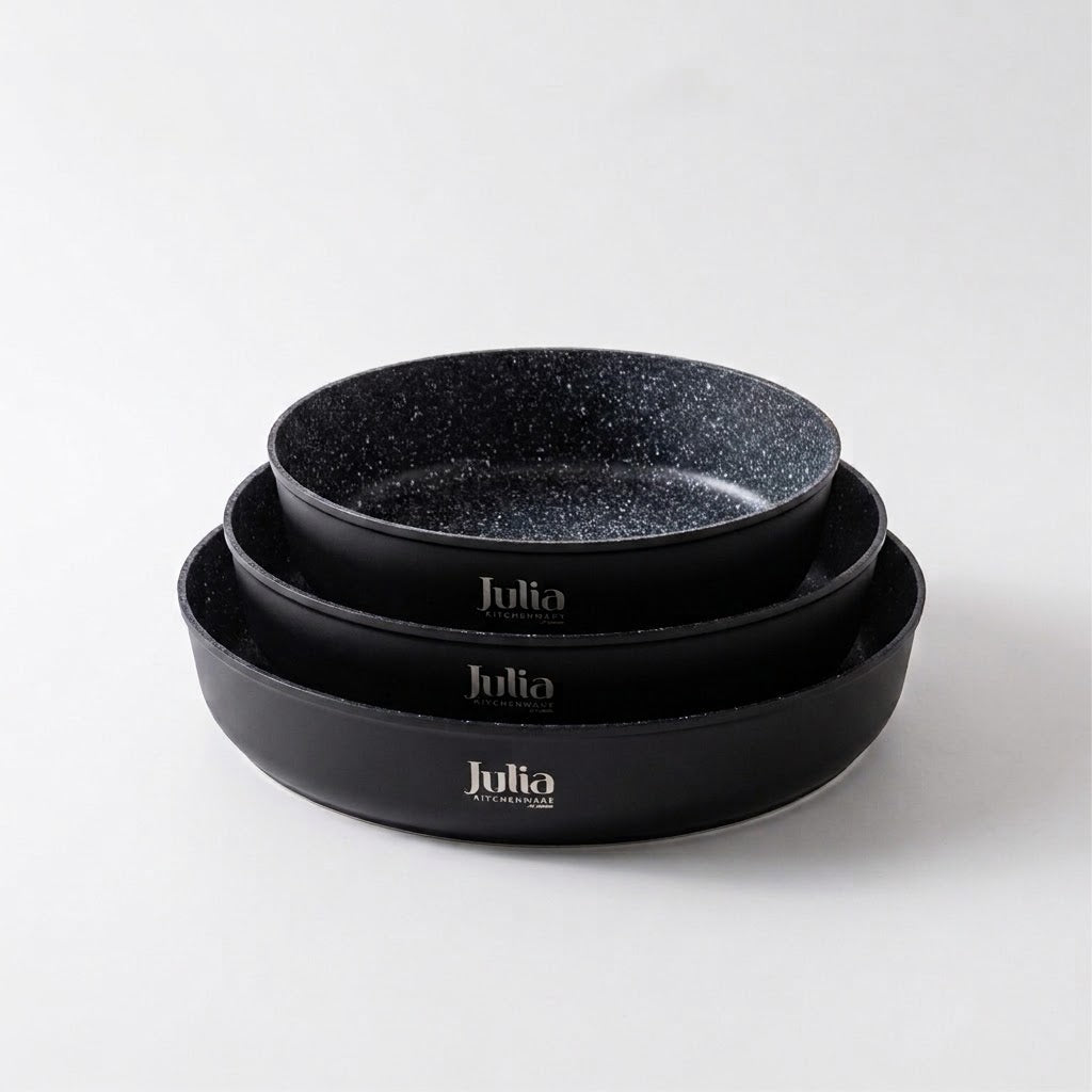 Julia Elite Pro Plus 3-Piece Round Nonstick Baking Pan Set – Black