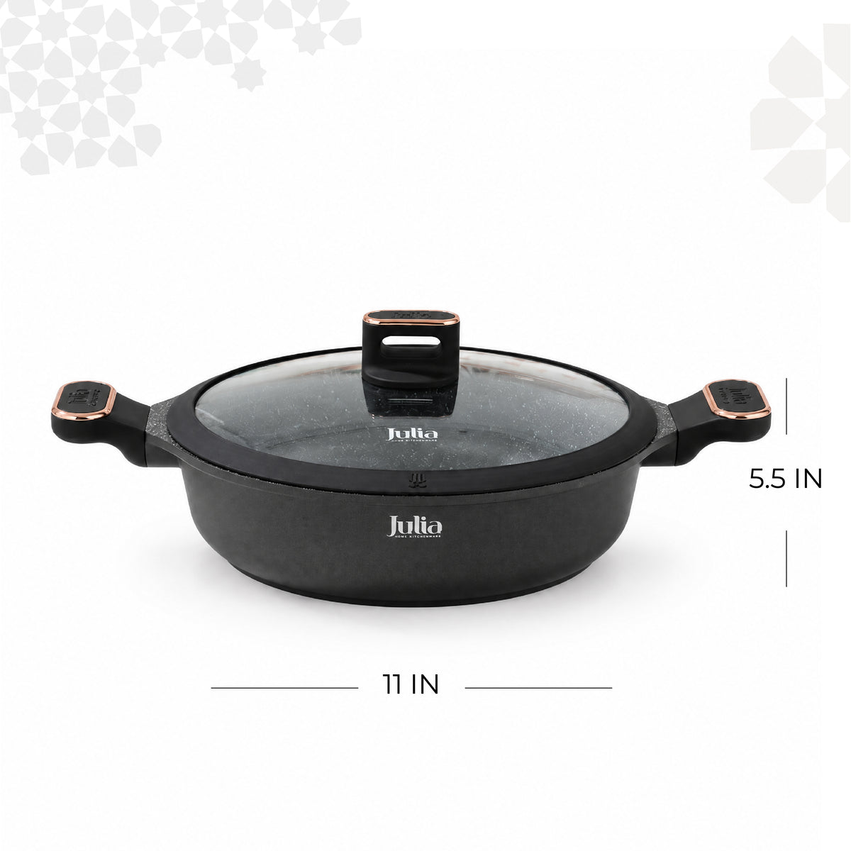 Julia Elite Pro Plus 11" Nonstick Shallow Cooking Pot with Lid – Black