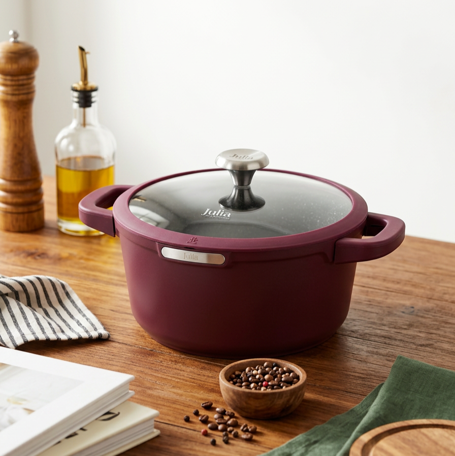 Julia Elite Berry 9.5" Nonstick Cooking Pot with Lid – Berry