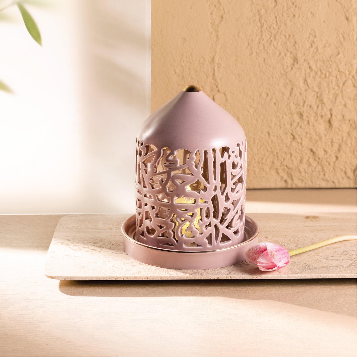 Jiwar - Medium Lantern Candle Holder - Lavender & Gold