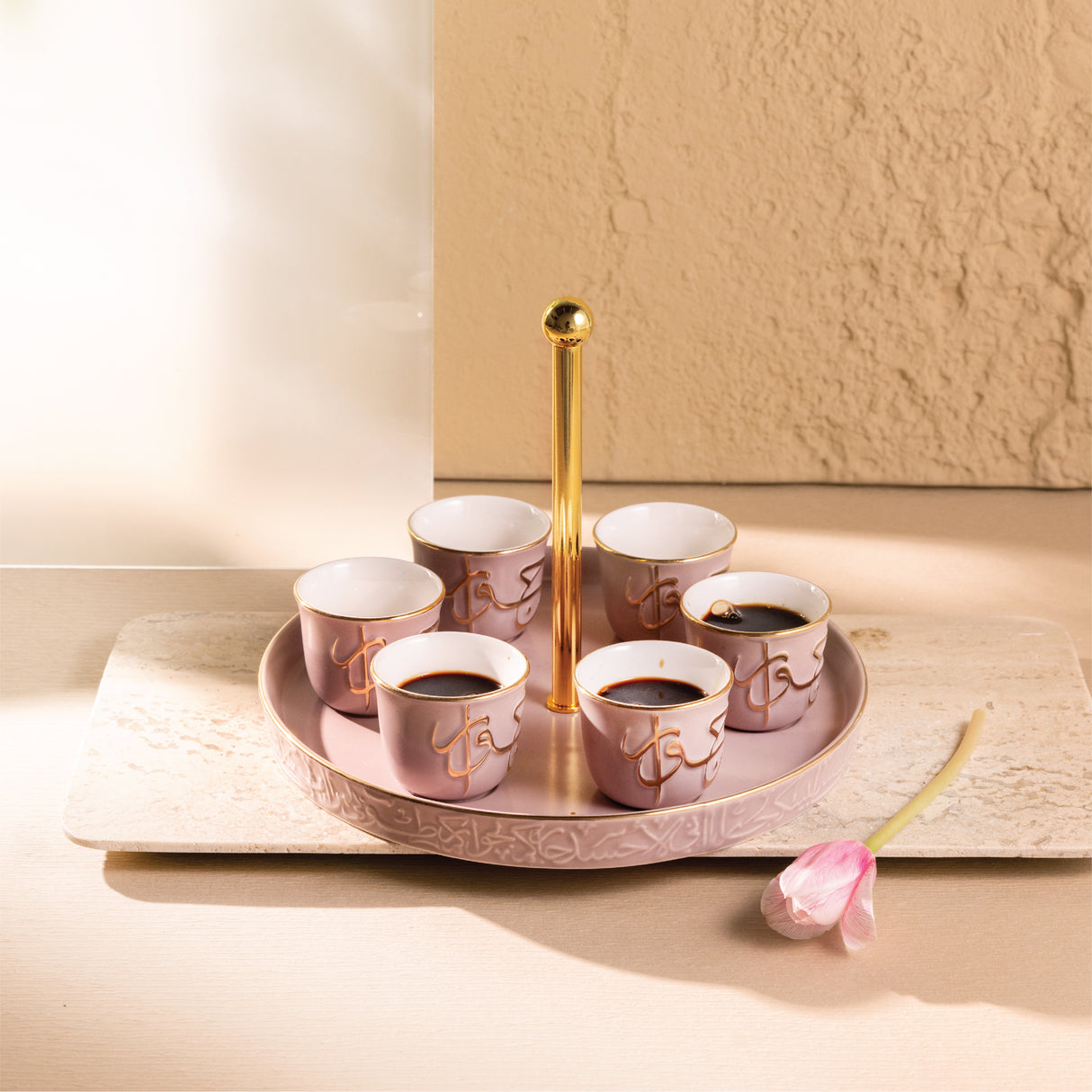Jiwar - Arabic Coffee Cups With Holder - Lavender & Gold