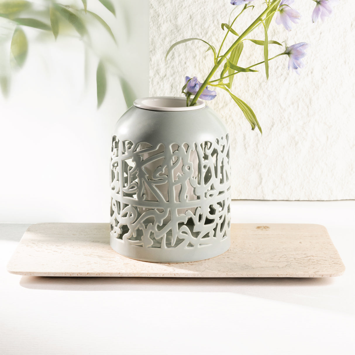 Jiwar - Medium Decorative Vase - Mint Green & Silver