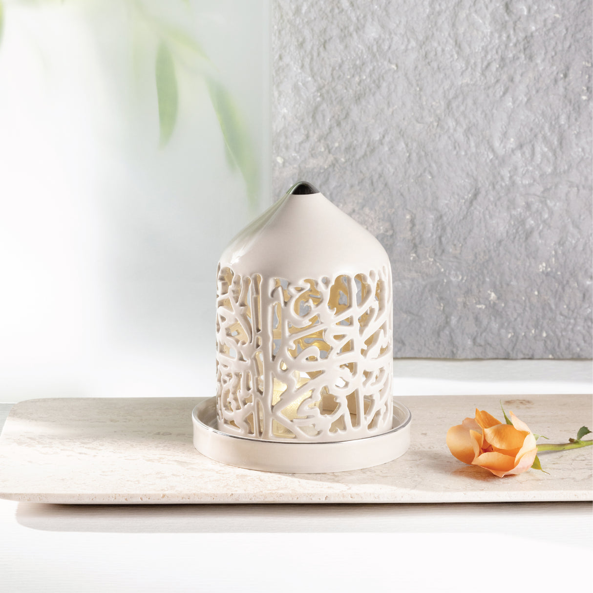 Jiwar - Small Lantern Candle Holder - Beige & Silver
