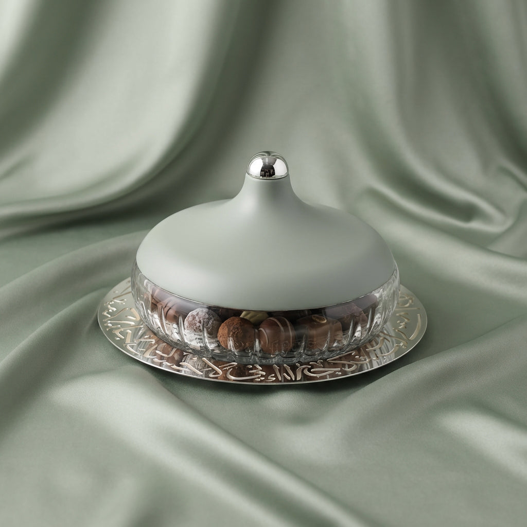 Jiwar - Medium Engraved Date & Dessert Centerpiece - Mint Green & Silver