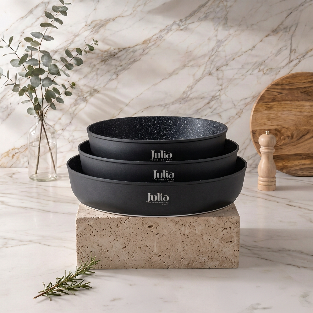 Julia Elite Pro Plus 3-Piece Round Nonstick Baking Pan Set – Black