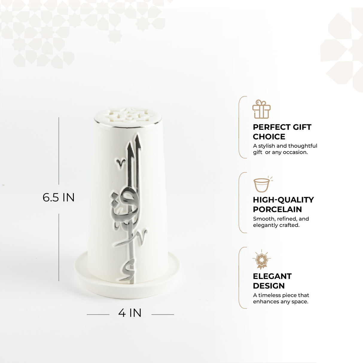 Liqa'a - Small Lantern Candle Holder - Pearl White & Silver