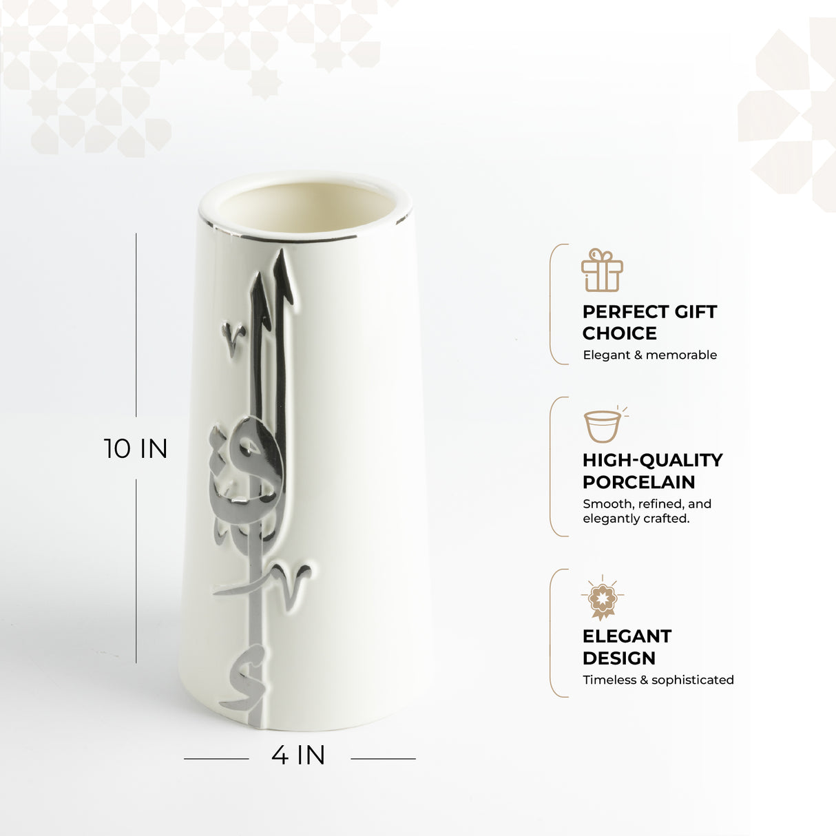 Liqa'a - Large Decorative Vase - Pearl White & Silver