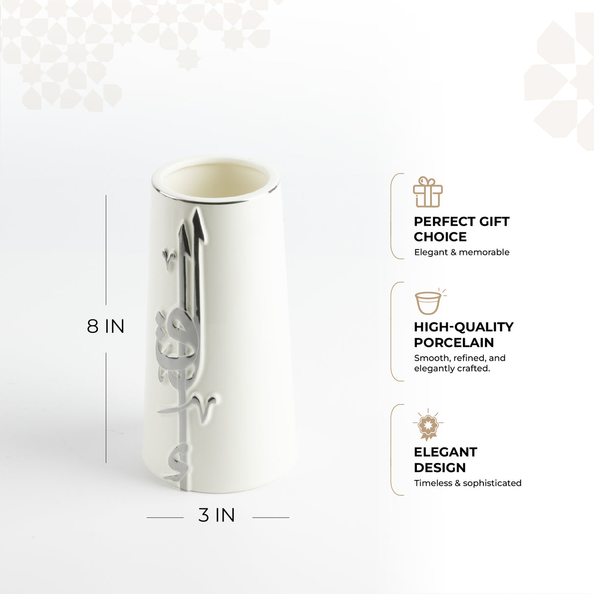 Liqa'a - Medium Decorative Vase - Pearl White & Silver