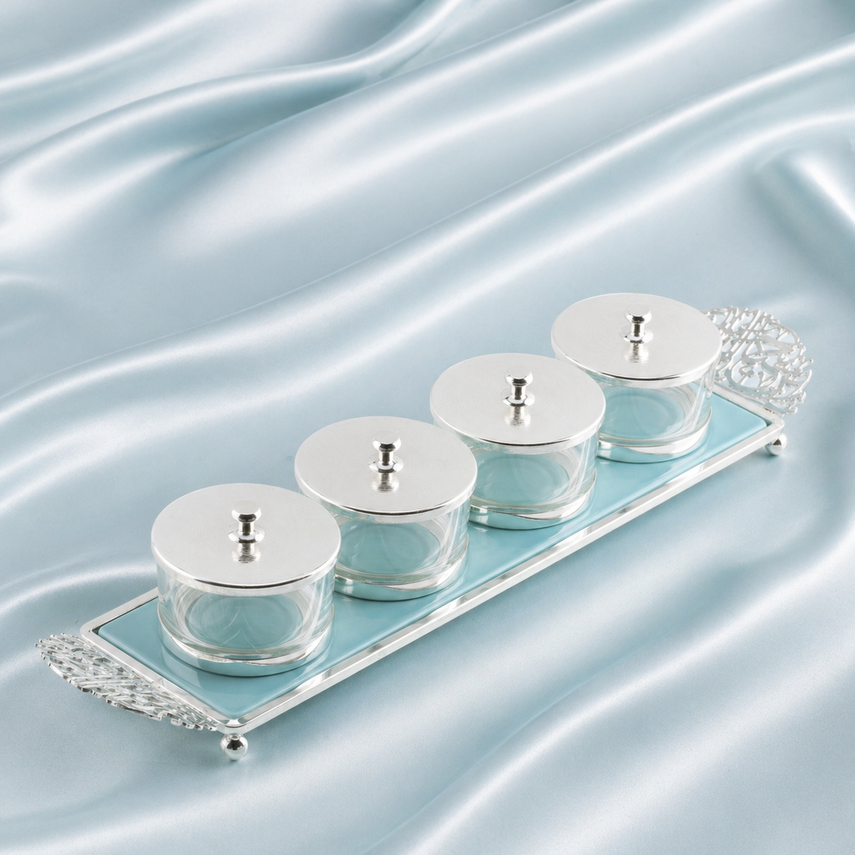 Limited Edition - Snack Serving set (4 Bowls)- Blue & Silver