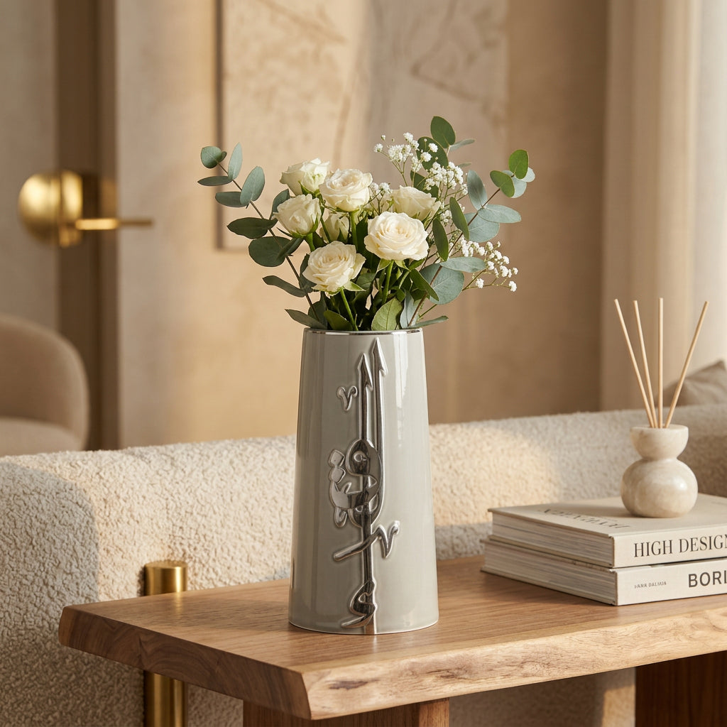 Liqa'a - Large Decorative Vase - Grey & Silver