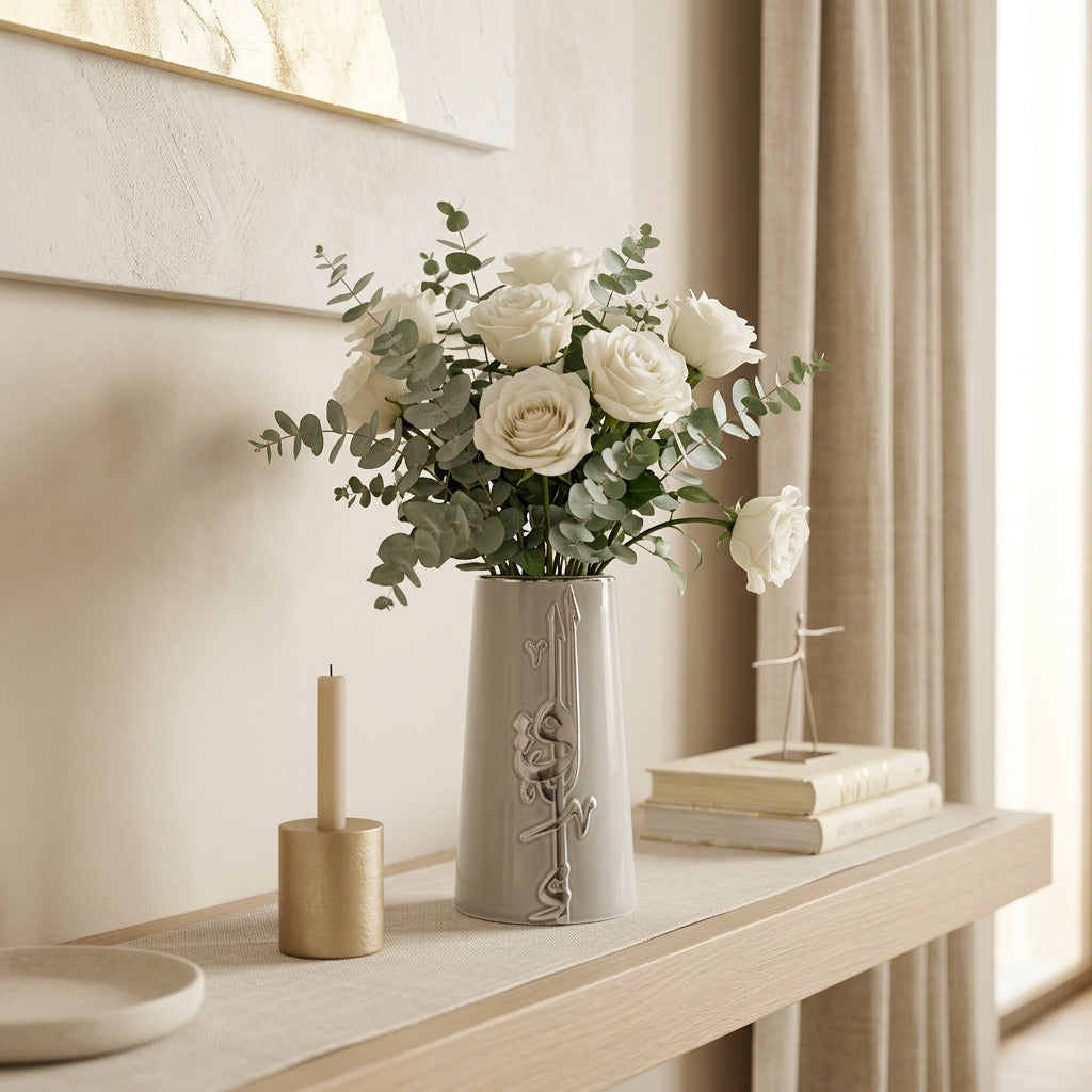 Liqa'a - Medium Decorative Vase - Grey & Silver