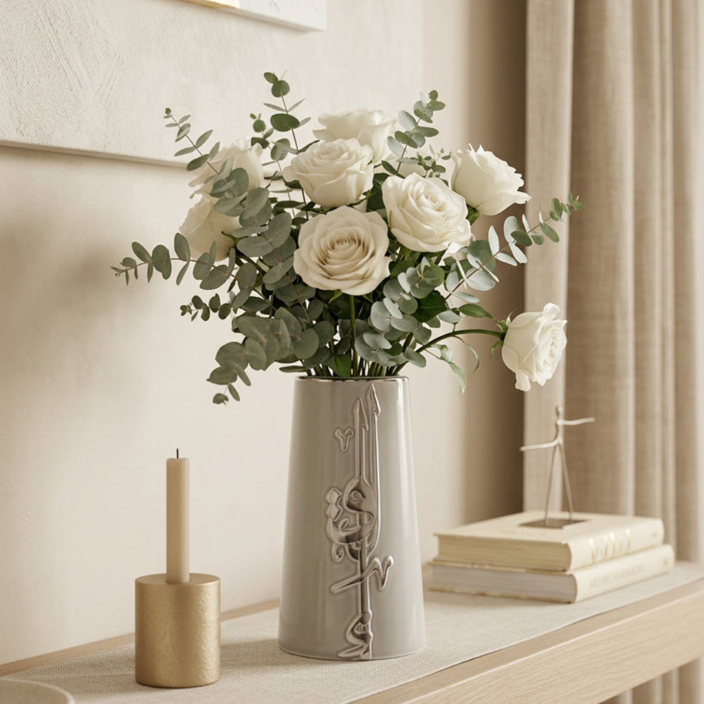 Liqa'a - Medium Decorative Vase - Grey & Silver