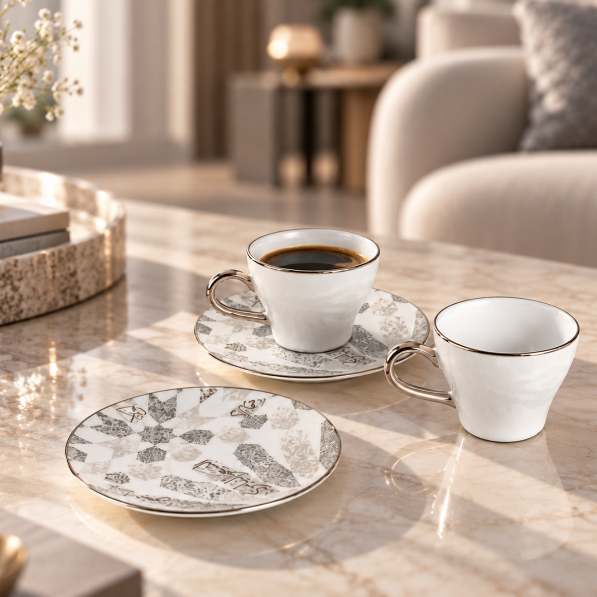 Amal - Espresso /Turkish Coffee Cups, (4-Pc) - Grey & Silver