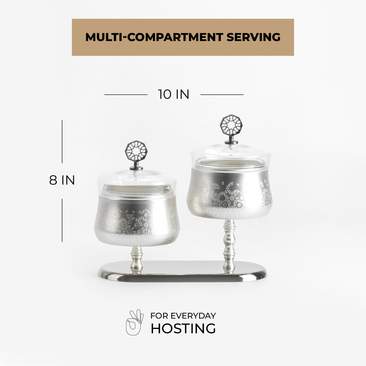 Nourhan - Dual Bowl Serving Set - Silver