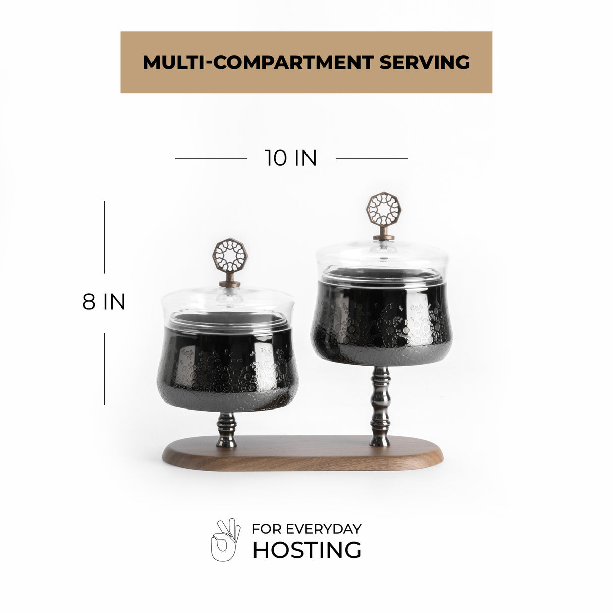 Nourhan - Dual Bowl Serving Set - Black Walnut