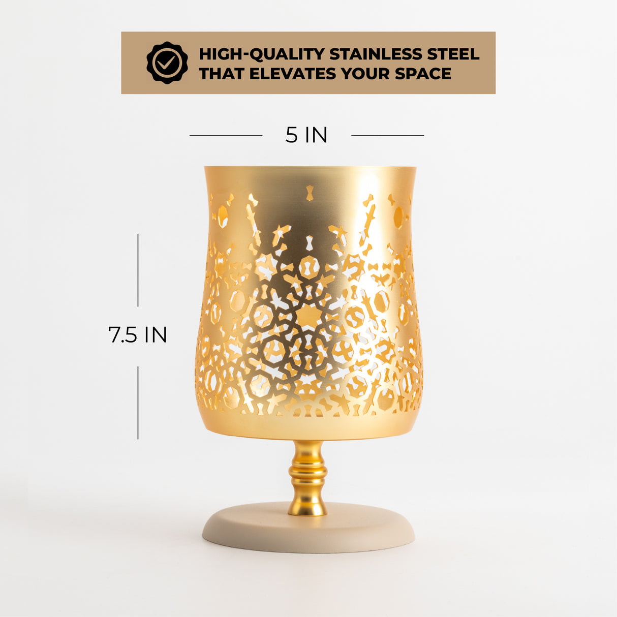 Nourhan - Large Candle Holder - Gold & Beige