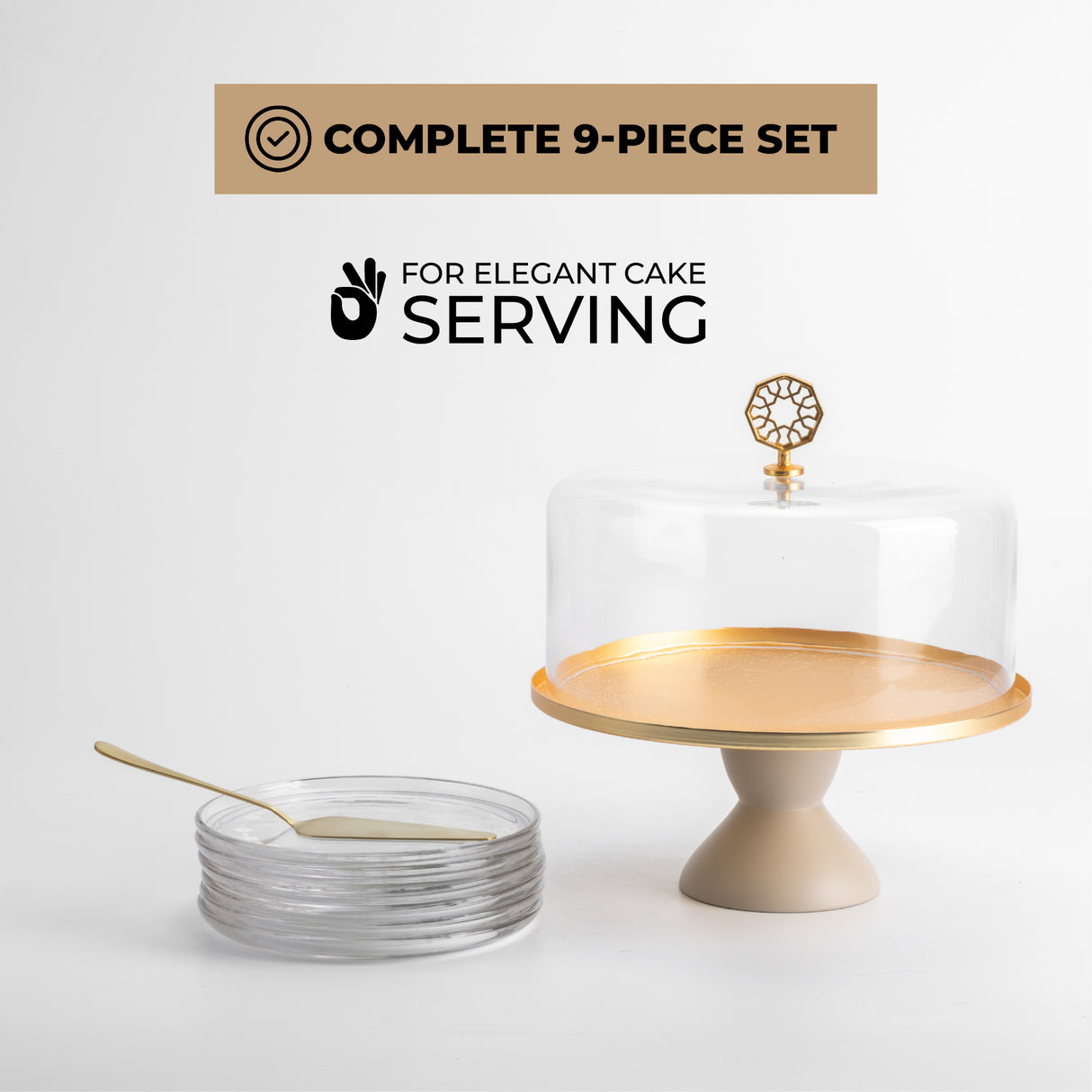 Nourhan - Cake Set (9-Pc) - Matt Gold & Beige