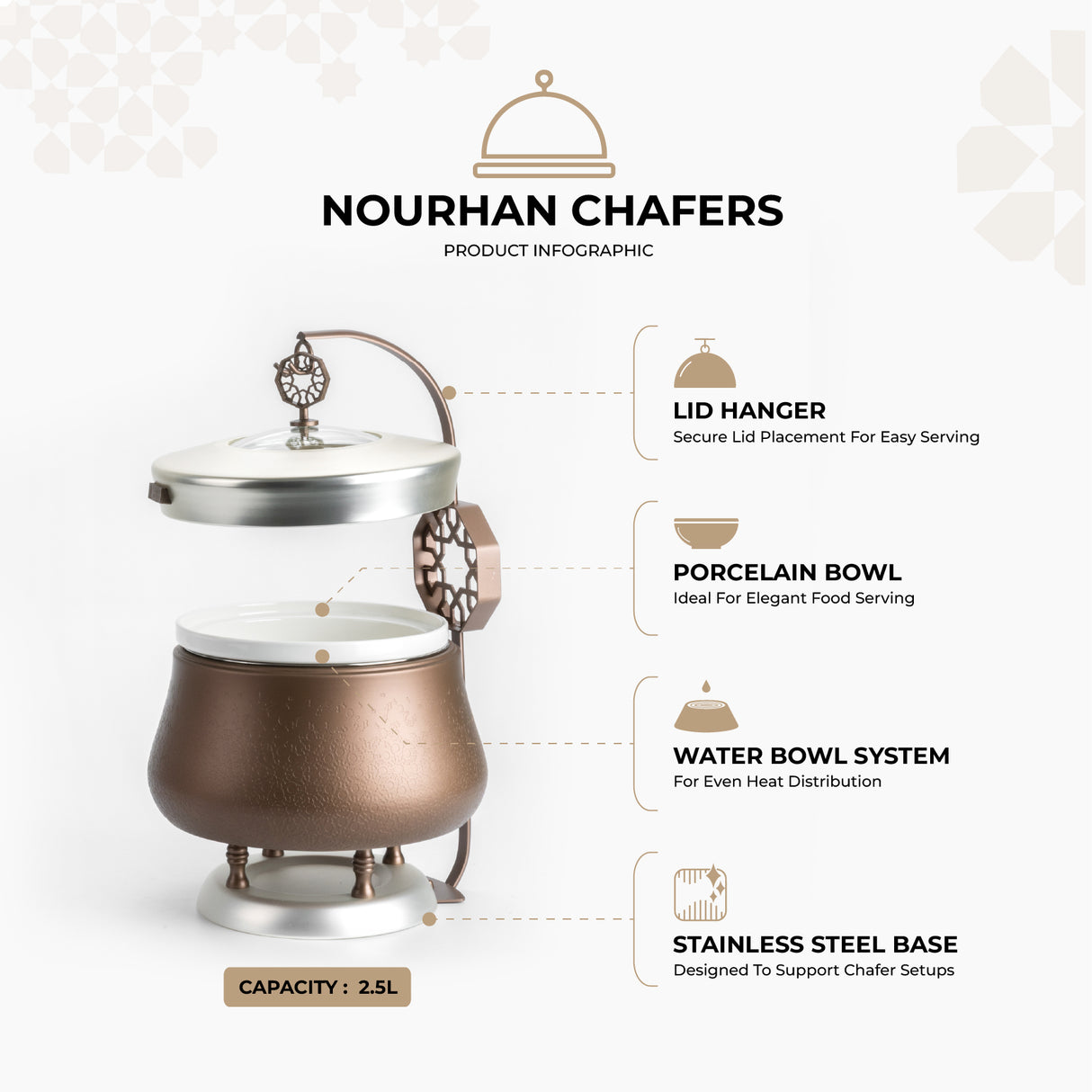 Nourhan - 2.5 Liters Chafer - Bronze & Silver