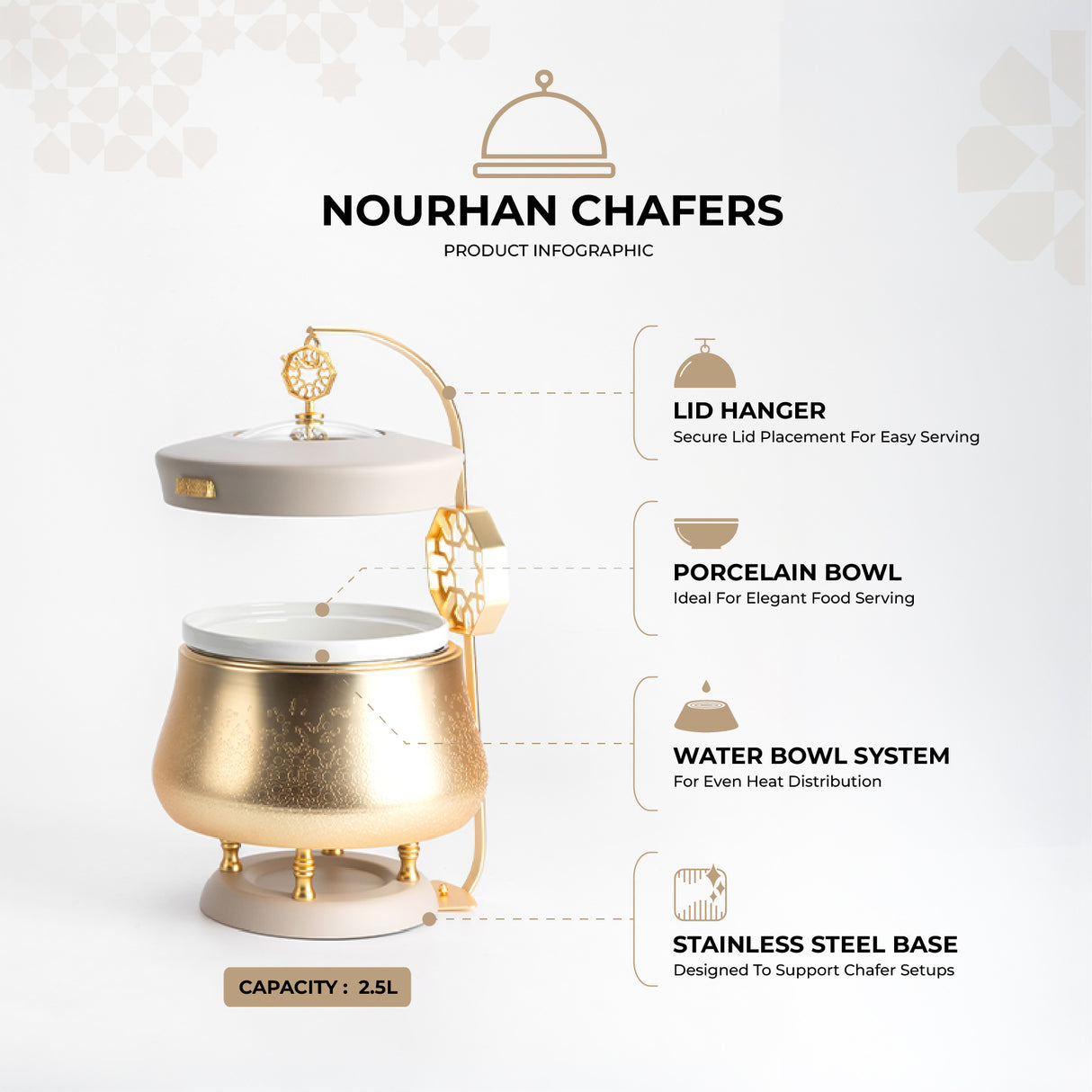 Nourhan - 2.5 Liters Chafer - Gold & Beige